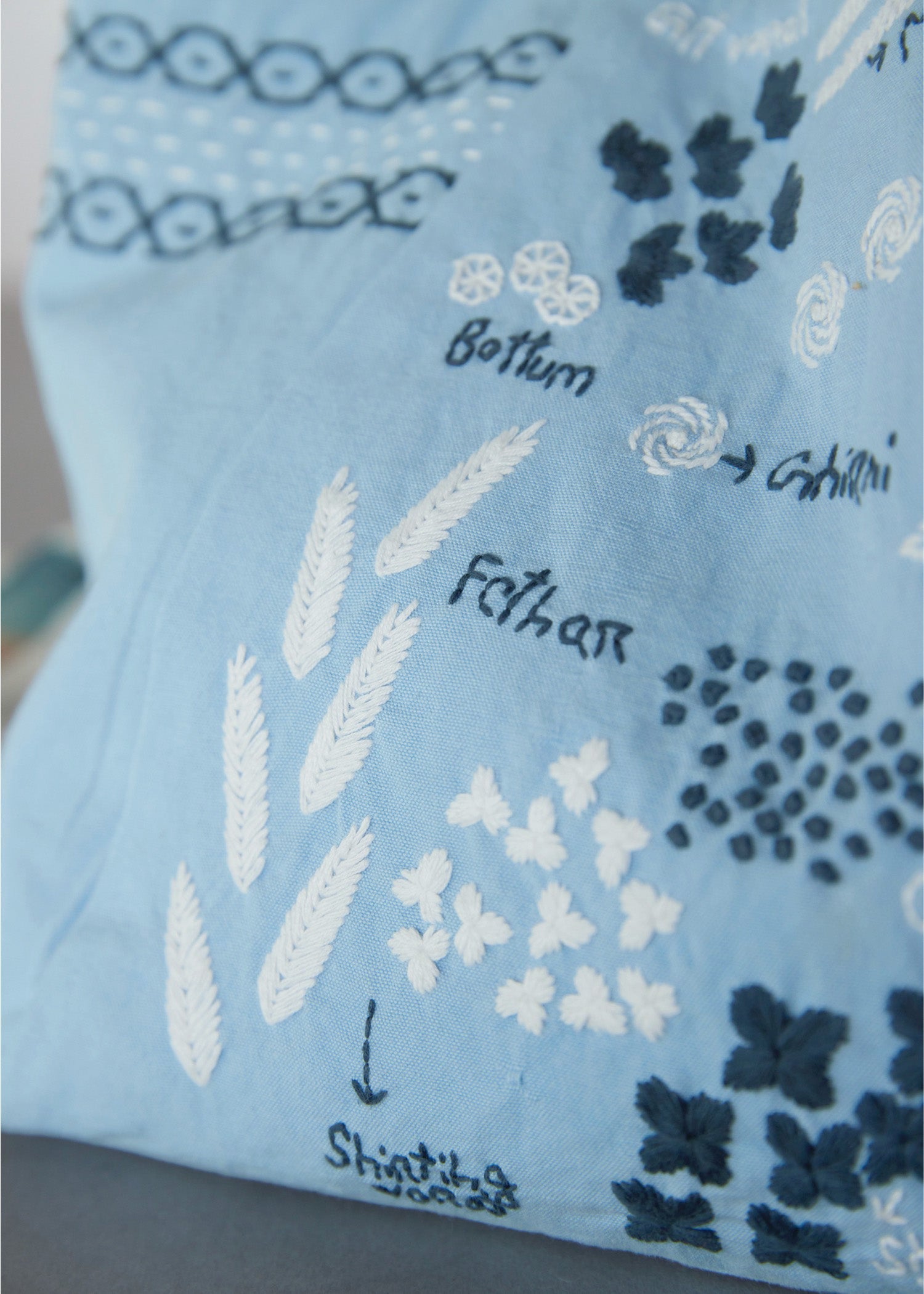 手織りオーガニックコットン手刺繍ショルダートート