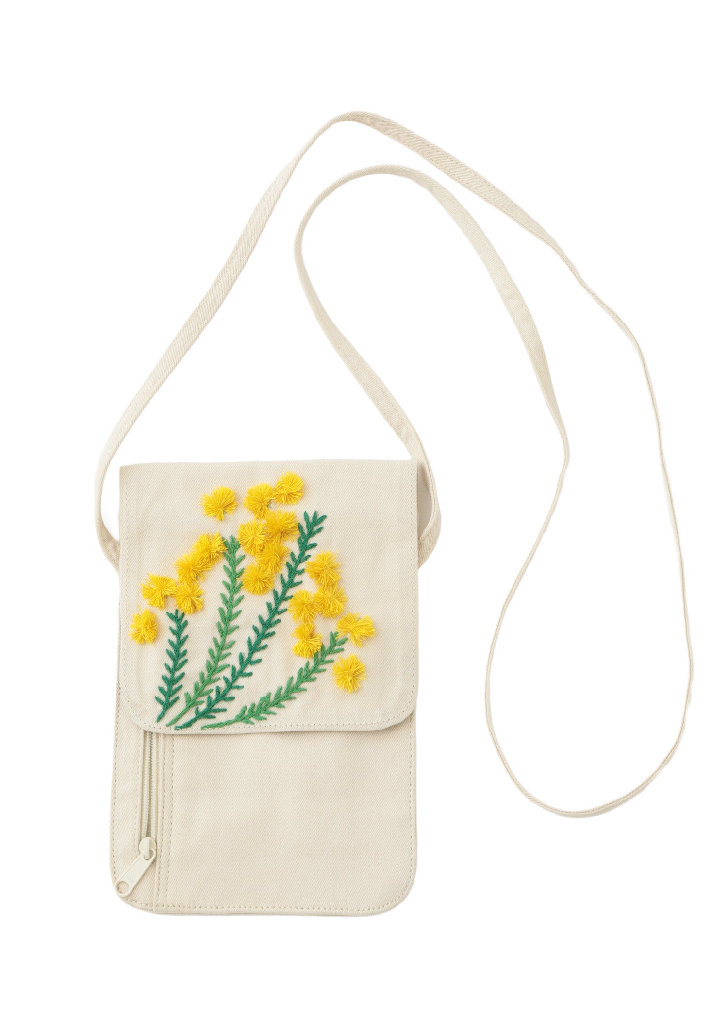 手刺繍コットンサコッシュ ミモザ
