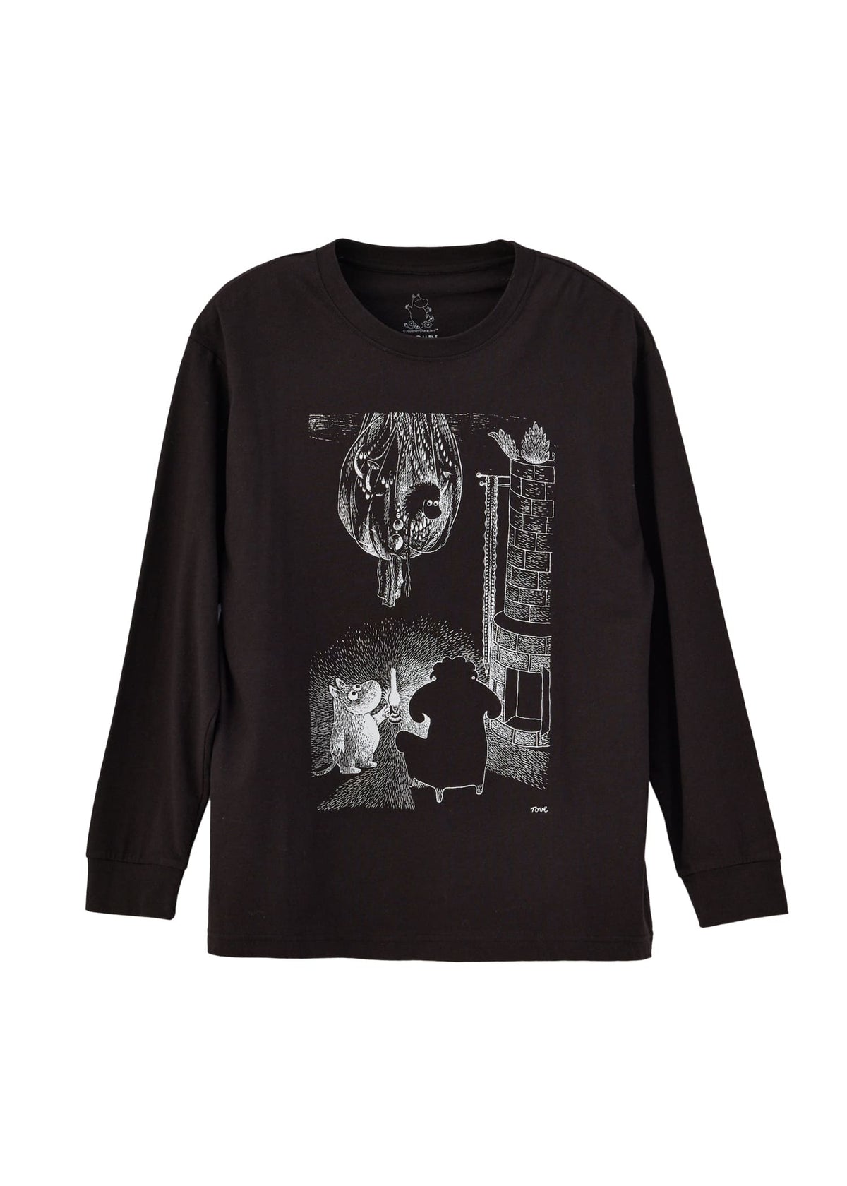 ムーミン オーガニックコットン ユニセックスロングスリーブTシャツ・ランプに照らされたムーミンとご先祖さま