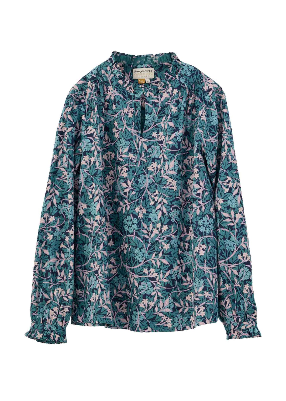 V&A オーガニックコットンサテンキーネックブラウス・ジャスミン柄