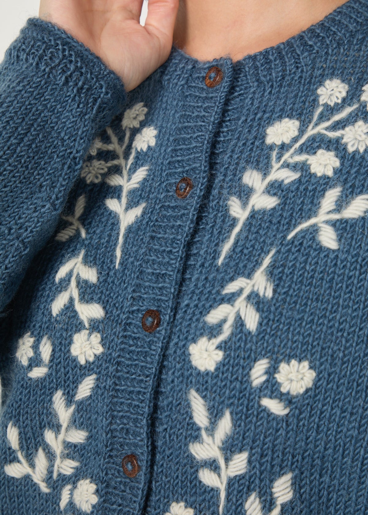 手編み&手刺繍フラワー柄 カーディガン
