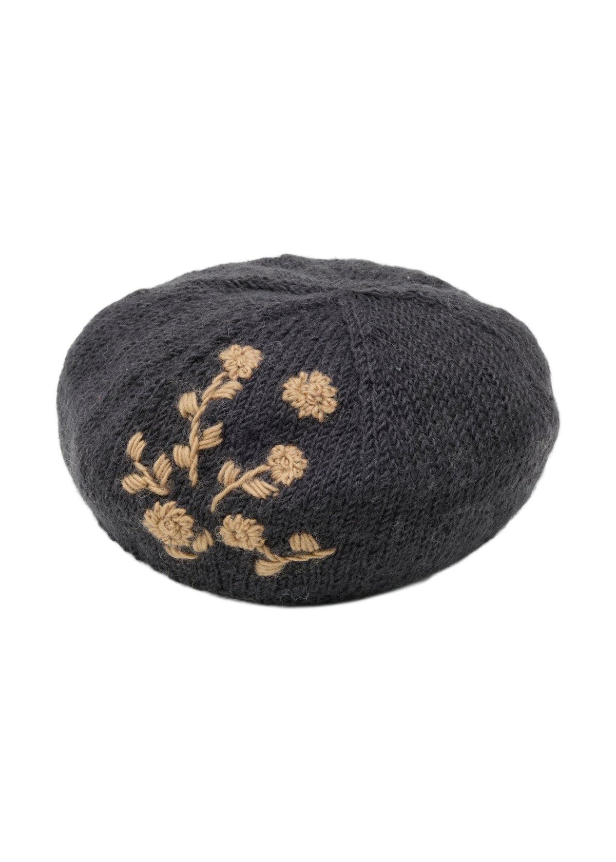 手編み&手刺繍フラワー柄 ベレー