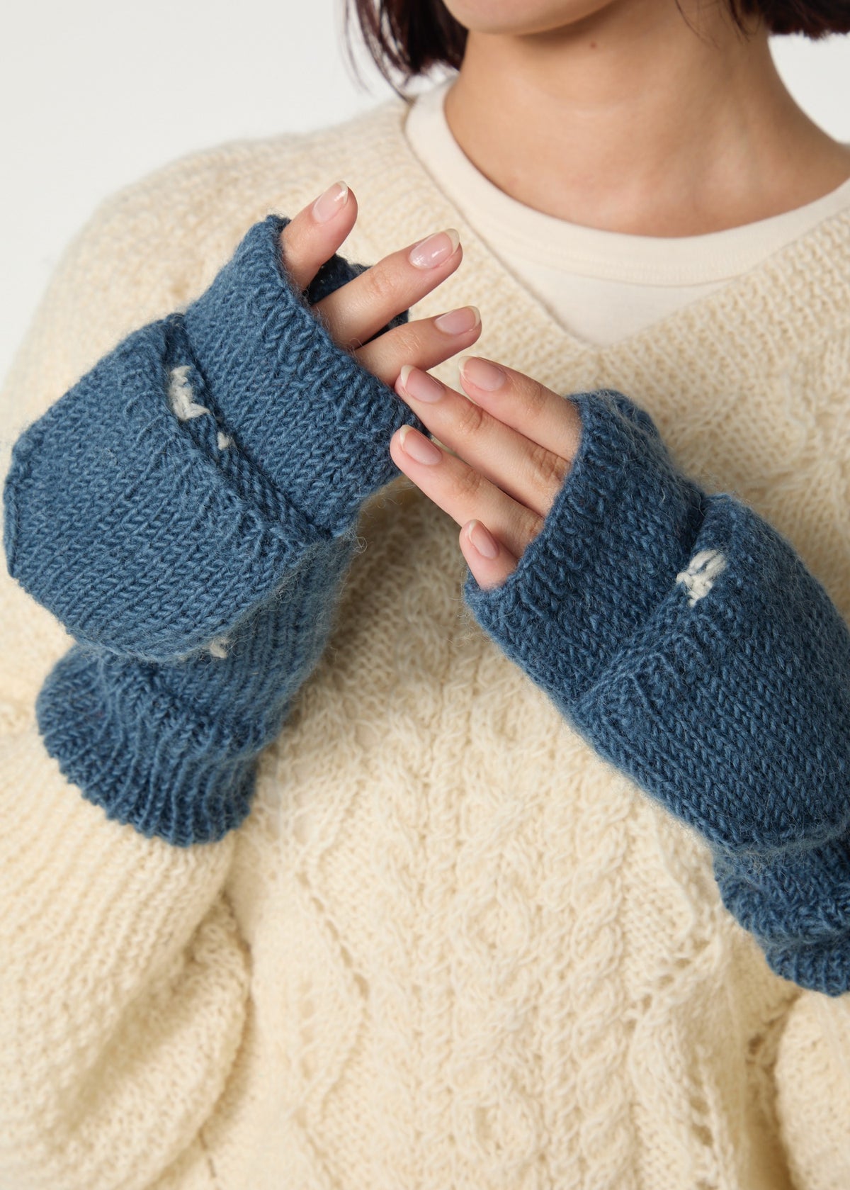 手編み&手刺繍フラワー柄 手袋