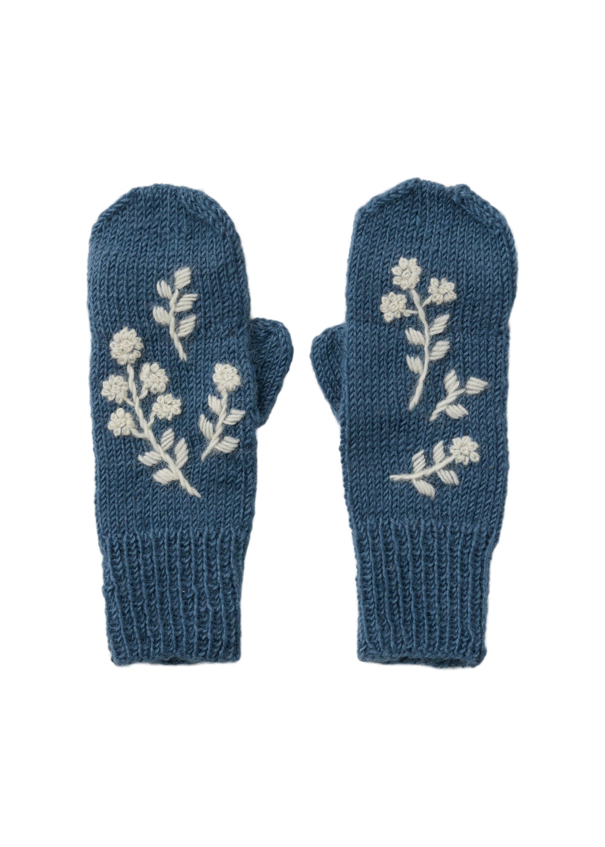 手編み&手刺繍フラワー柄 手袋