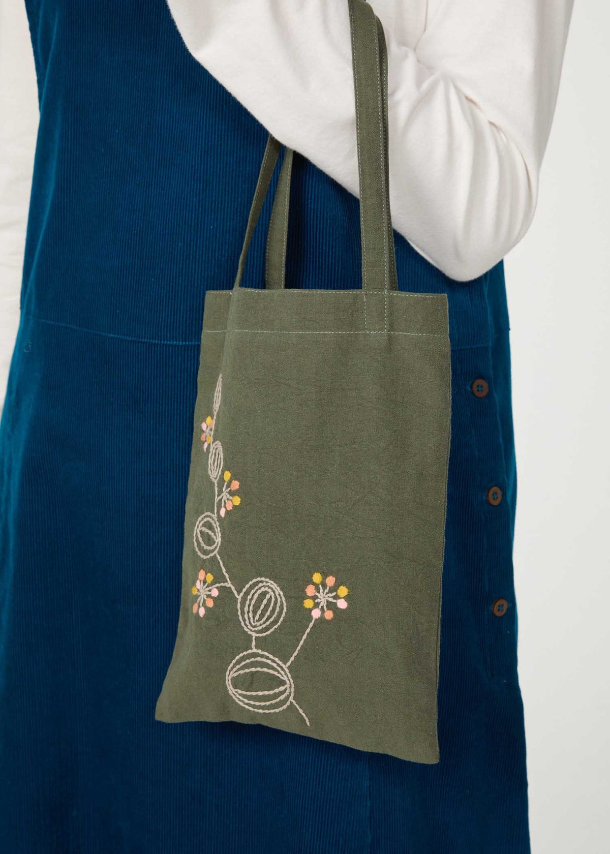 手織りコットン フラワー手刺繍ミニトート