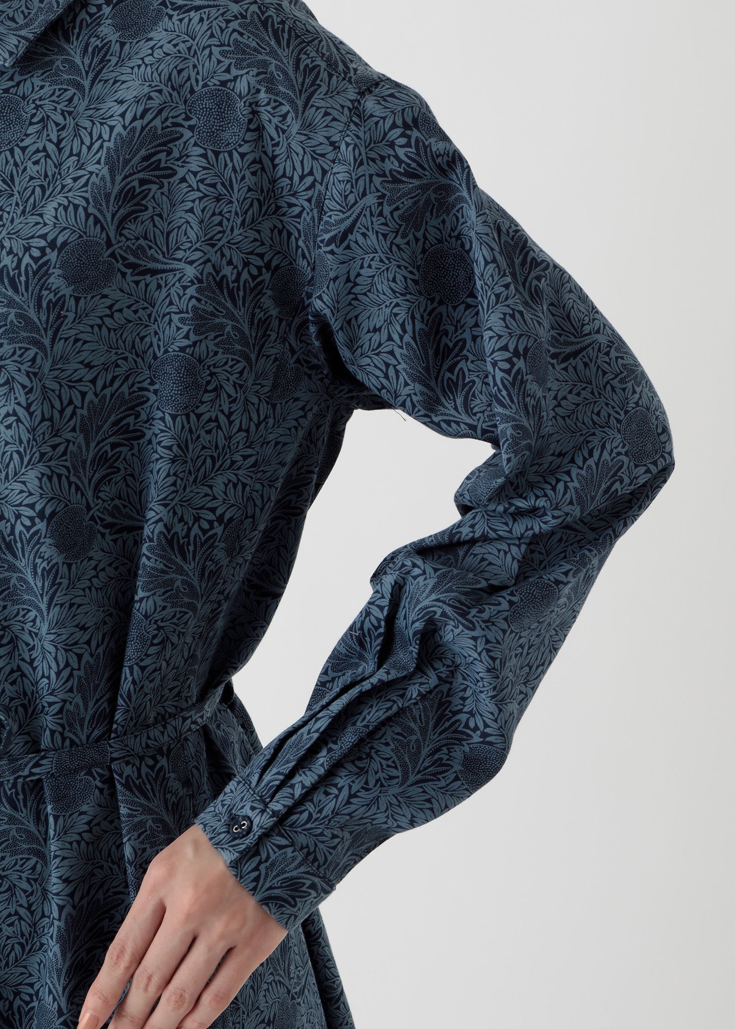 Ｖ＆Ａ オーガニックコットンサテン シャツワンピース アップル柄