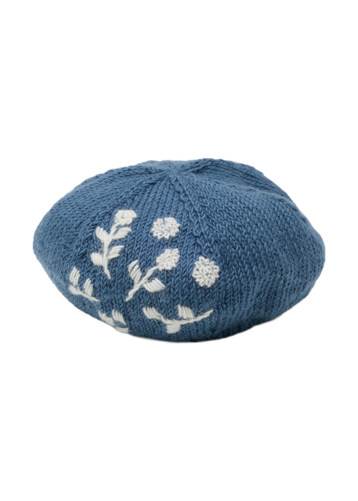 手編み＆手刺繍フラワー柄 ベレー