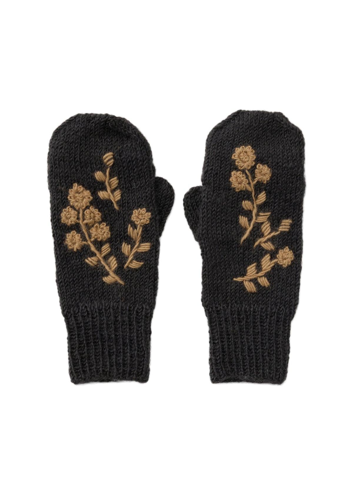 手編み＆手刺繍フラワー柄 手袋