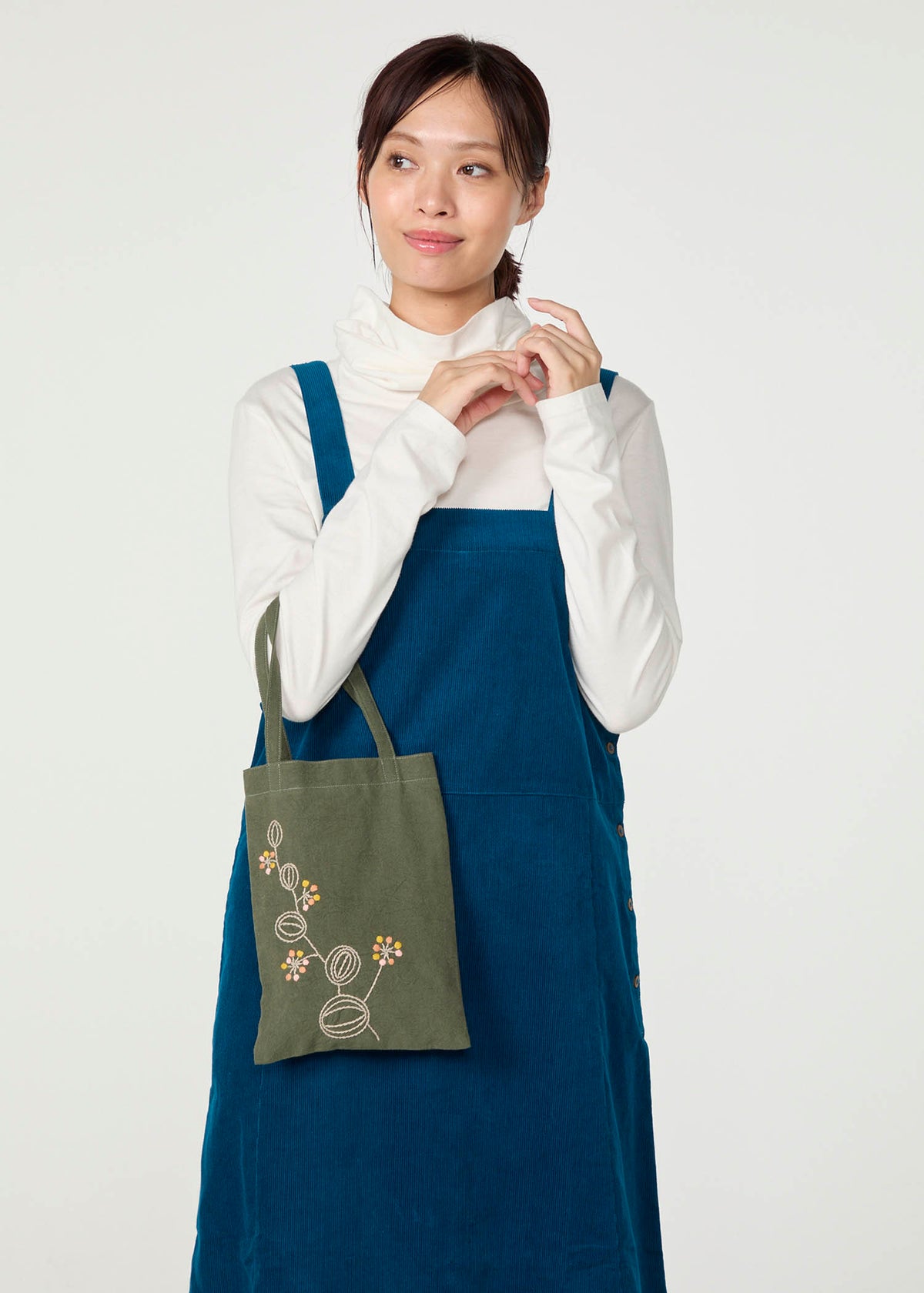 手織りコットン フラワー手刺繍ミニトート
