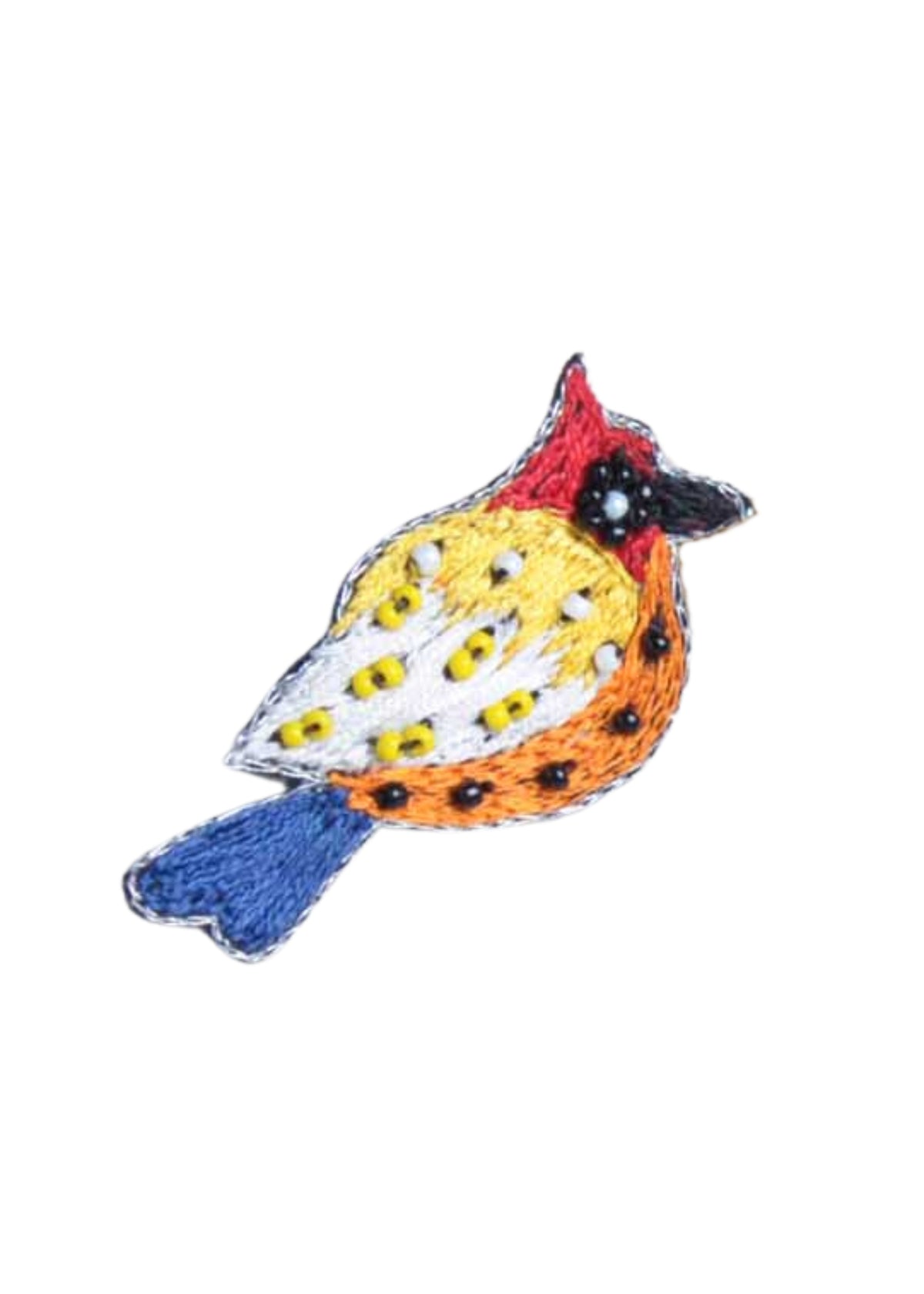 手刺繍バードブローチ・キツツキ